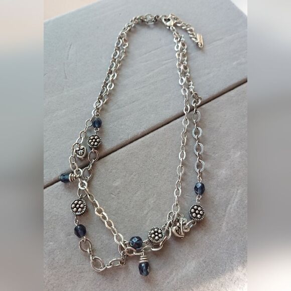 Napier Silver Tone Beads and charms double layered Chain Necklace - Picture 4 of 8